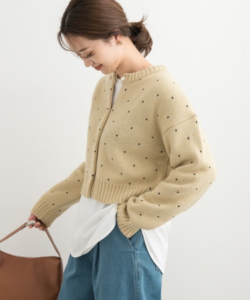 URBAN RESEARCH DOORS（アーバンリサーチドアーズ）の「ドットジャガードニットカーディガン（カーディガン/ボレロ・レディース・ベージュ/ネイビー・MEDIUM）」の4枚目の写真