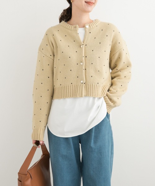 URBAN RESEARCH DOORS（アーバンリサーチドアーズ）の「ドットジャガードニットカーディガン（カーディガン/ボレロ・レディース・ベージュ/ネイビー・MEDIUM）」の7枚目の写真