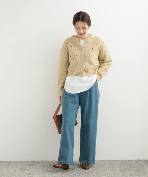 URBAN RESEARCH DOORS（アーバンリサーチドアーズ）の「ドットジャガードニットカーディガン（カーディガン/ボレロ・レディース・ベージュ/ネイビー・MEDIUM）」の9枚目の写真