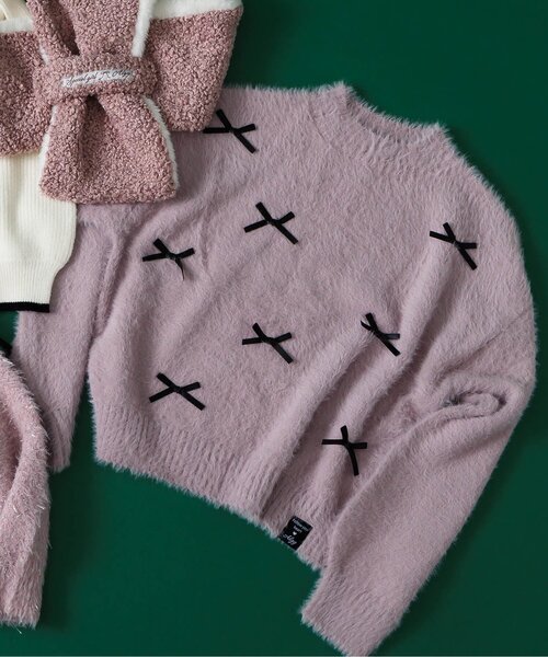 algy（アルジー）の「りぼんシャギーニット（ニット/セーター・キッズ・アイボリー/ブラック/ピンク・SMALL/MEDIUM/X-SMALL/XX-SMALL/XXX-SMALL）」の3枚目の写真