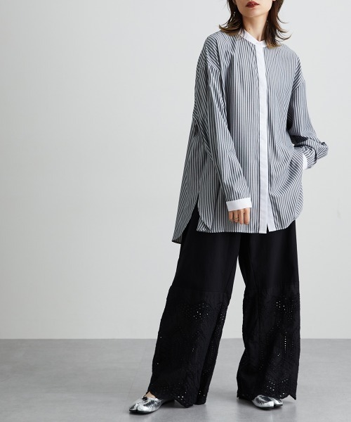 Soiunique（スワユニーク）の「【販売終了】バンドカラーストライプロング丈シャツ ［Soiunique］（シャツ/ブラウス・レディース・グレー系/ブルー系・L-XL/S-M）」の15枚目の写真