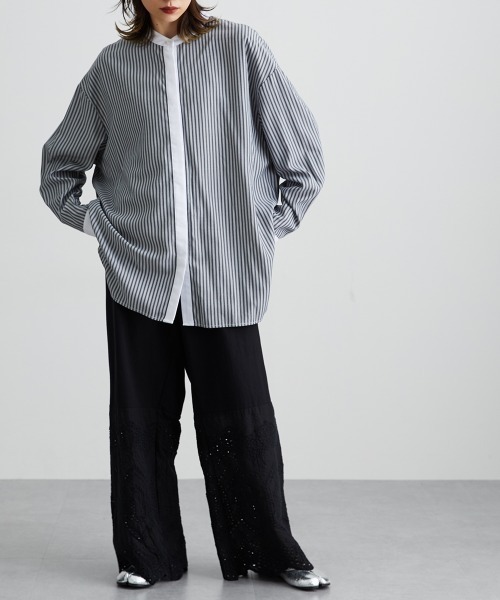 Soiunique（スワユニーク）の「【販売終了】バンドカラーストライプロング丈シャツ ［Soiunique］（シャツ/ブラウス・レディース・グレー系/ブルー系・L-XL/S-M）」の16枚目の写真