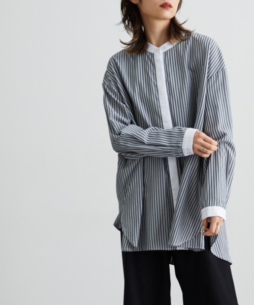 Soiunique（スワユニーク）の「【販売終了】バンドカラーストライプロング丈シャツ ［Soiunique］（シャツ/ブラウス・レディース・グレー系/ブルー系・L-XL/S-M）」の17枚目の写真