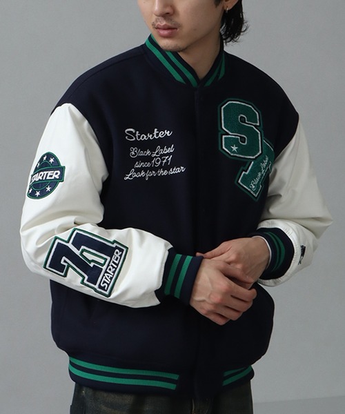 STARTER（スターター）の「【STARTER /スターター】 袖 PU フェイク メルトン 中綿 スタジャン（スタジャン・メンズ・ネイビー/ブラック/グリーン・XL/L/M）」の18枚目の写真