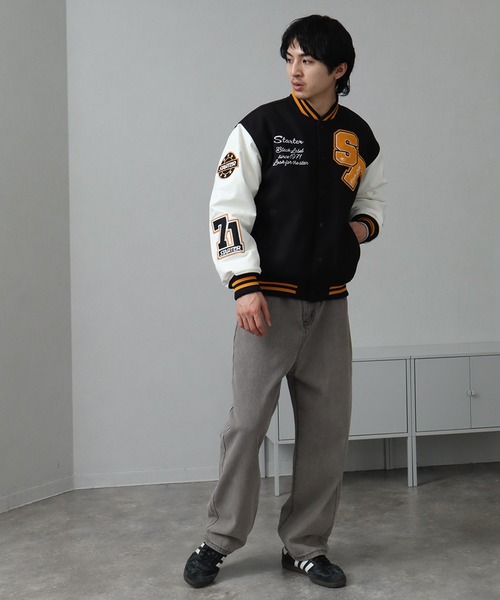 STARTER（スターター）の「【STARTER /スターター】 袖 PU フェイク メルトン 中綿 スタジャン（スタジャン・メンズ・ネイビー/ブラック/グリーン・XL/L/M）」の9枚目の写真