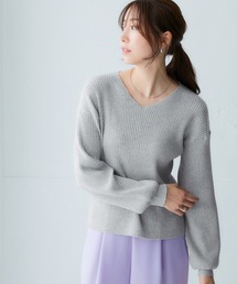 ムースタッチニットVネックリブトップス<大きいサイズ有>