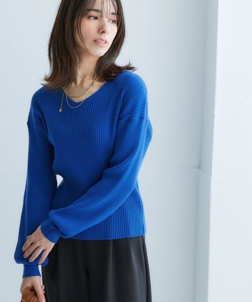 nissen（ニッセン）の「ムースタッチニットVネックリブトップス＜大きいサイズ有＞（ニット/セーター・レディース・オフホワイト/杢グレー/ブラック/ロイヤルブルー/ピンク/ベージュ系・M/S/3L/LL/L）」の5枚目の写真