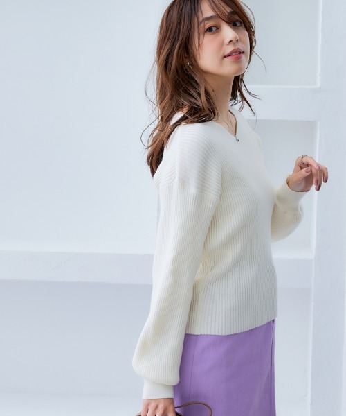 nissen（ニッセン）の「ムースタッチニットVネックリブトップス＜大きいサイズ有＞（ニット/セーター・レディース・オフホワイト/杢グレー/ブラック/ロイヤルブルー/ピンク/ベージュ系・M/S/3L/LL/L）」の11枚目の写真