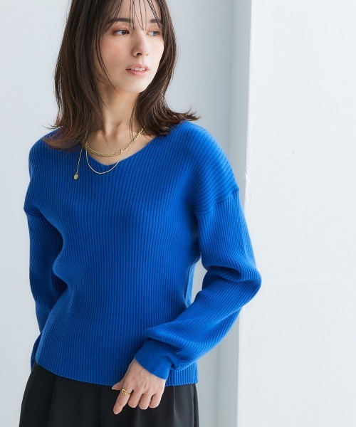 nissen（ニッセン）の「ムースタッチニットVネックリブトップス＜大きいサイズ有＞（ニット/セーター・レディース・オフホワイト/杢グレー/ブラック/ロイヤルブルー/ピンク/ベージュ系・M/S/3L/LL/L）」の21枚目の写真