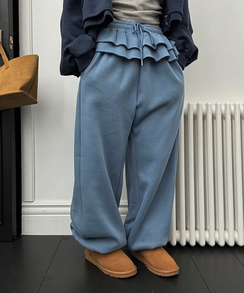 ウエストレイヤードフリルスウェットパンツ/裏起毛スウェット