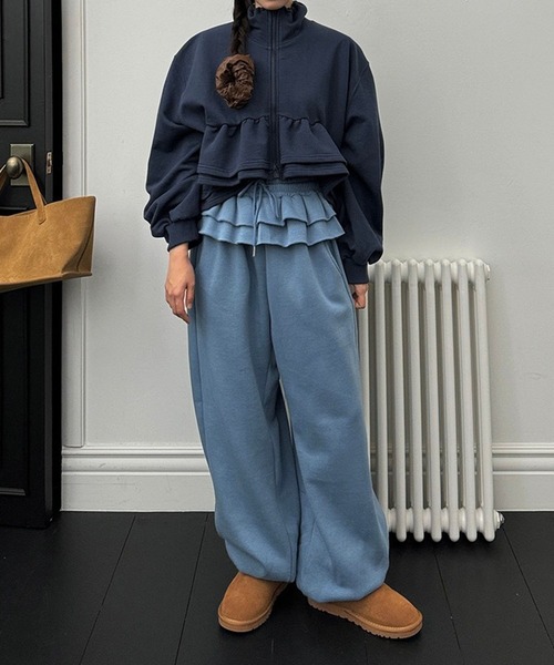 bibiy juliet relax pantsスウェットパンツ グレー フリル