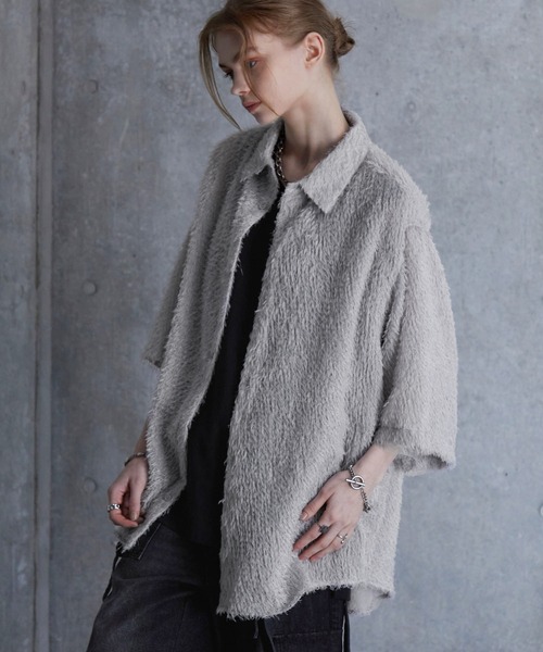 SERACE（セラス）の「【SERACE】Loose silhouette jacquard shaggy sheer short sleeve shirt / ルーズシルエットジャガードシャギーシアー半袖シャツ（シャツ/ブラウス・メンズ・ホワイト/ブラック/グレイッシュブルー・S/L/M）」の5枚目の写真