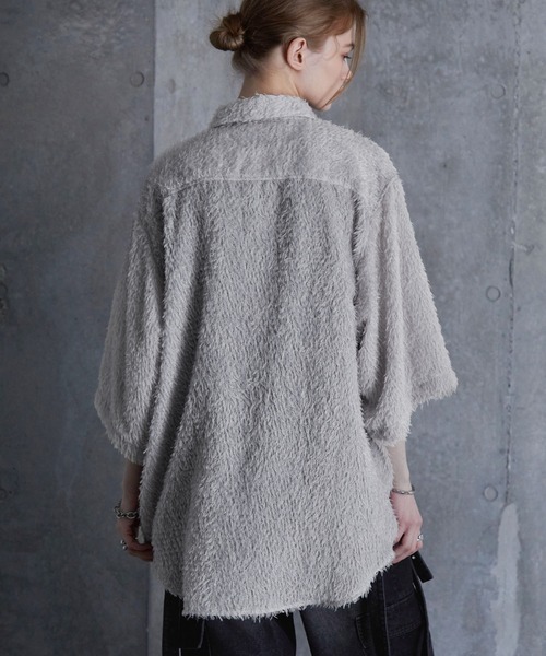 SERACE（セラス）の「【SERACE】Loose silhouette jacquard shaggy sheer short sleeve shirt / ルーズシルエットジャガードシャギーシアー半袖シャツ（シャツ/ブラウス・メンズ・ホワイト/ブラック/グレイッシュブルー・S/L/M）」の7枚目の写真