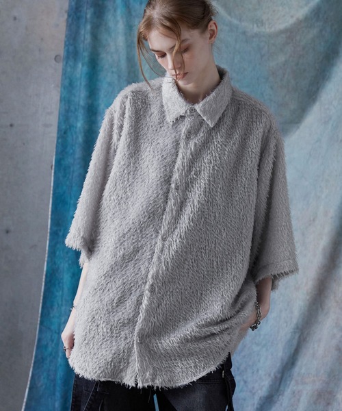 SERACE（セラス）の「【SERACE】Loose silhouette jacquard shaggy sheer short sleeve shirt / ルーズシルエットジャガードシャギーシアー半袖シャツ（シャツ/ブラウス・メンズ・ホワイト/ブラック/グレイッシュブルー・S/L/M）」の10枚目の写真