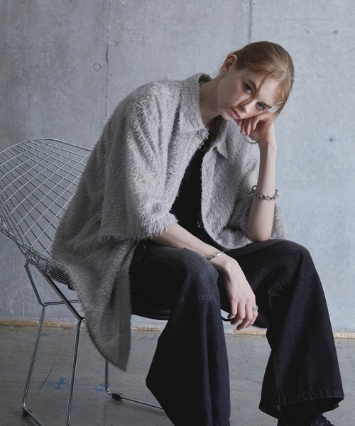 SERACE（セラス）の「【SERACE】Loose silhouette jacquard shaggy sheer short sleeve shirt / ルーズシルエットジャガードシャギーシアー半袖シャツ（シャツ/ブラウス・メンズ・ホワイト/ブラック/グレイッシュブルー・S/L/M）」の11枚目の写真