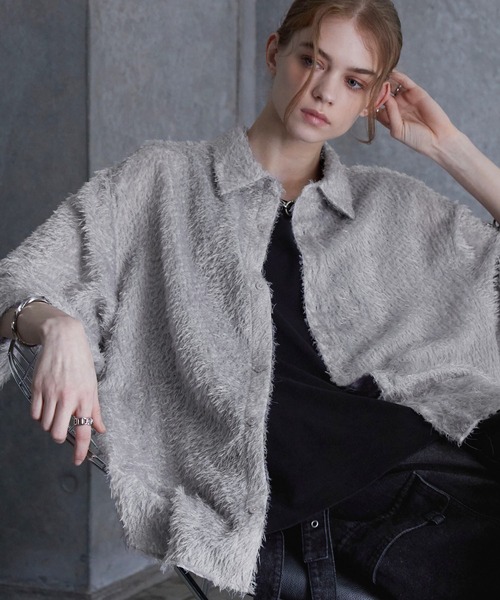 SERACE（セラス）の「【SERACE】Loose silhouette jacquard shaggy sheer short sleeve shirt / ルーズシルエットジャガードシャギーシアー半袖シャツ（シャツ/ブラウス・メンズ・ホワイト/ブラック/グレイッシュブルー・S/L/M）」の12枚目の写真