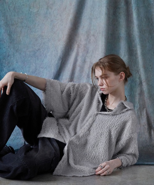 SERACE（セラス）の「【SERACE】Loose silhouette jacquard shaggy sheer short sleeve shirt / ルーズシルエットジャガードシャギーシアー半袖シャツ（シャツ/ブラウス・メンズ・ホワイト/ブラック/グレイッシュブルー・S/L/M）」の14枚目の写真