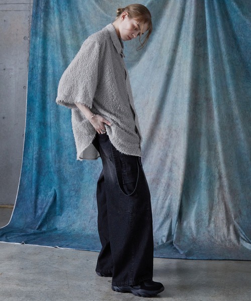 SERACE（セラス）の「【SERACE】Loose silhouette jacquard shaggy sheer short sleeve shirt / ルーズシルエットジャガードシャギーシアー半袖シャツ（シャツ/ブラウス・メンズ・ホワイト/ブラック/グレイッシュブルー・S/L/M）」の22枚目の写真