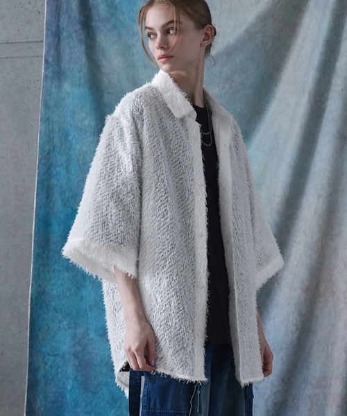 SERACE(セラス)の「【SERACE】Loose silhouette jacquard shaggy sheer short sleeve shirt / ルーズシルエットジャガードシャギーシアー半袖シャツ(シャツ/ブラウス・メンズ・ホワイト/ブラック/グレイッシュブルー・S/L/M)」の6枚目の写真
