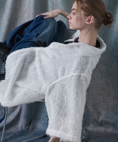SERACE(セラス)の「【SERACE】Loose silhouette jacquard shaggy sheer short sleeve shirt / ルーズシルエットジャガードシャギーシアー半袖シャツ(シャツ/ブラウス・メンズ・ホワイト/ブラック/グレイッシュブルー・S/L/M)」の9枚目の写真