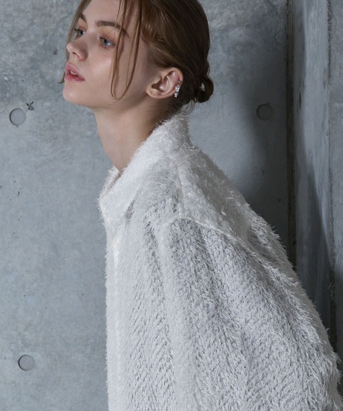 SERACE(セラス)の「【SERACE】Loose silhouette jacquard shaggy sheer short sleeve shirt / ルーズシルエットジャガードシャギーシアー半袖シャツ(シャツ/ブラウス・メンズ・ホワイト/ブラック/グレイッシュブルー・S/L/M)」の10枚目の写真