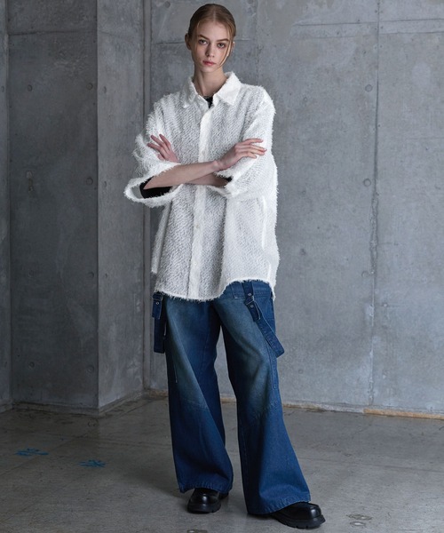 SERACE(セラス)の「【SERACE】Loose silhouette jacquard shaggy sheer short sleeve shirt / ルーズシルエットジャガードシャギーシアー半袖シャツ(シャツ/ブラウス・メンズ・ホワイト/ブラック/グレイッシュブルー・S/L/M)」の12枚目の写真