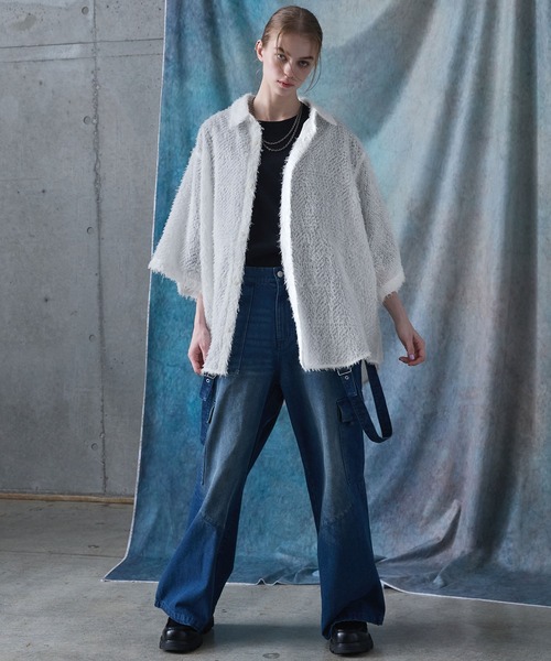 SERACE(セラス)の「【SERACE】Loose silhouette jacquard shaggy sheer short sleeve shirt / ルーズシルエットジャガードシャギーシアー半袖シャツ(シャツ/ブラウス・メンズ・ホワイト/ブラック/グレイッシュブルー・S/L/M)」の19枚目の写真