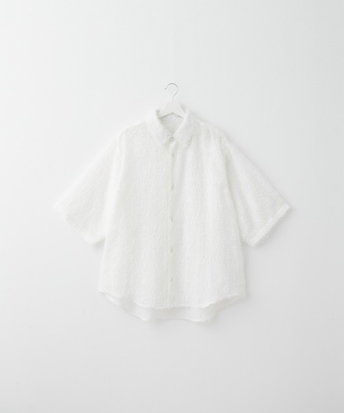 cearet シーレット ショートレングス ジャガードシャツ ホワイト 半袖 SERACE】Loose silhouette jacquard shaggy sheer short sleeve