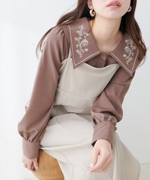 【WEB限定】配色刺繍衿レトロブラウス