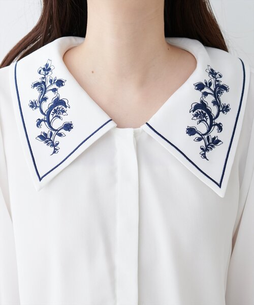 natural couture(ナチュラルクチュール)の「【WEB限定】配色刺繍衿レトロブラウス(シャツ/ブラウス・レディース・サックスブルー/オフホワイト/ブラウン・FREE)」の19枚目の写真