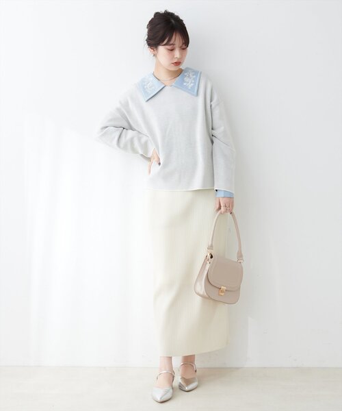 WEB限定】配色刺繍衿レトロブラウス（シャツ/ブラウス