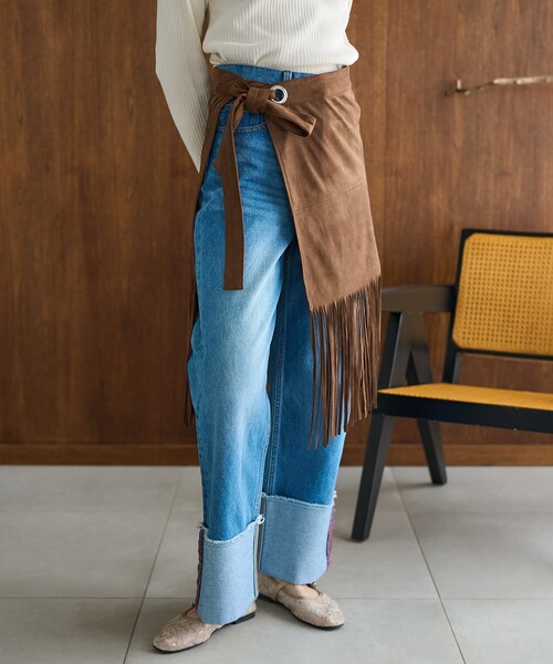 セール】スウェードライク フリンジ巻きスカート/スエードライク