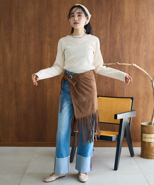 セール】スウェードライク フリンジ巻きスカート/スエードライク