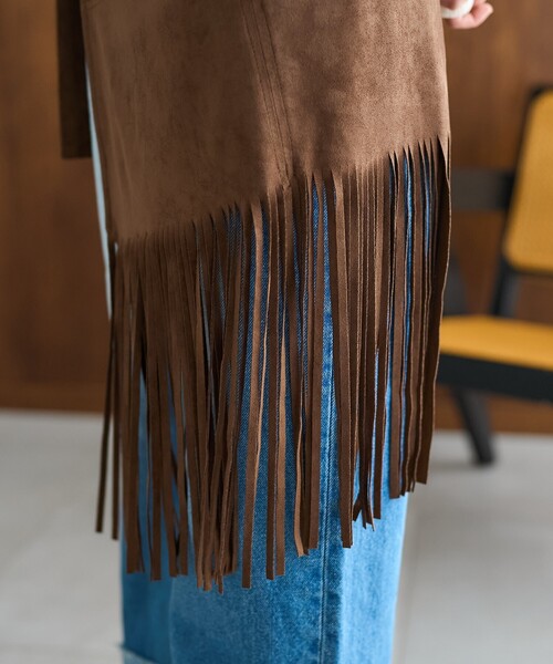 セール】スウェードライク フリンジ巻きスカート/スエードライク