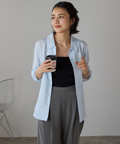 etre pret(エトレプレ)の「ストレッチ長袖レギュラーカラーシャツ(ビジネスシャツ・レディース・ホワイト/ピンク/ブルー・9号/13号/5号/7号/15号/11号)」の3枚目の写真