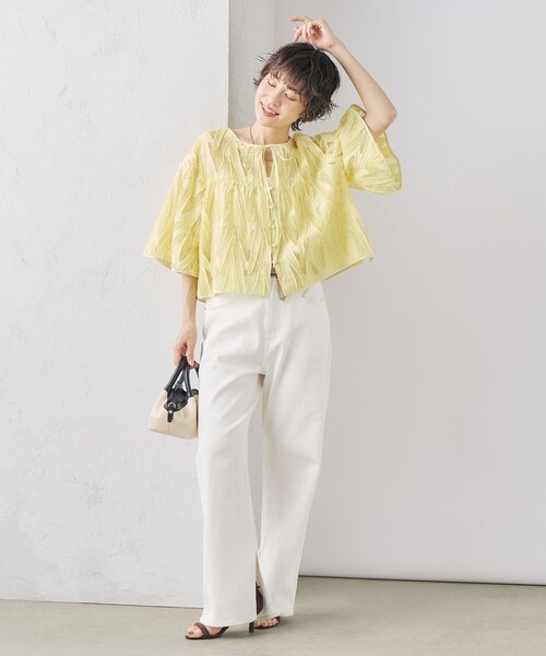 NOLLEY’S Sophi(ノーリーズソフィ)の「《セットアップ対応》キラキラカットジャガード2WAYブラウス(シャツ/ブラウス・レディース・イエロー系その他/ホワイト系その他2・38)」の5枚目の写真