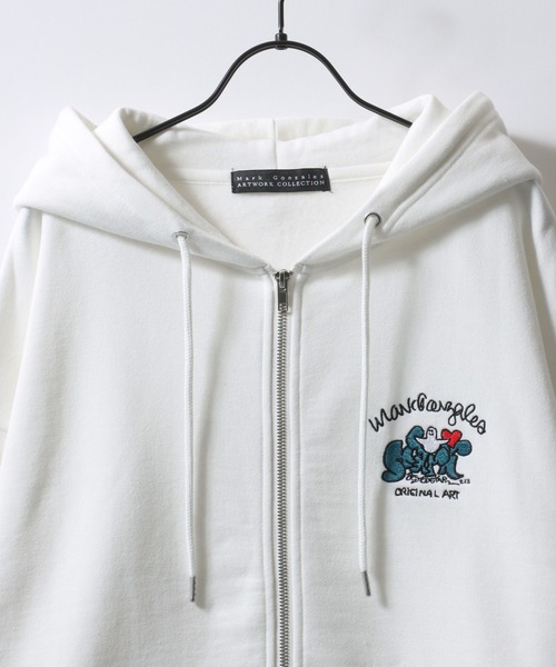 Mark Gonzales（マーク・ゴンザレス）の「MARK GONZALES ARTWORK COLLECTION/マークゴンザレス 別注 ワンポイント刺繍 バックプリント 袖プリント オーバーサイズ 裏起毛 フルジップパーカー フーディー レディース メンズ（パーカー・メンズ・アッシュグレー/ブラック/ホワイト/ホワイト系その他/ブラック系その他/グレー系その他・M/L/XL）」の15枚目の写真