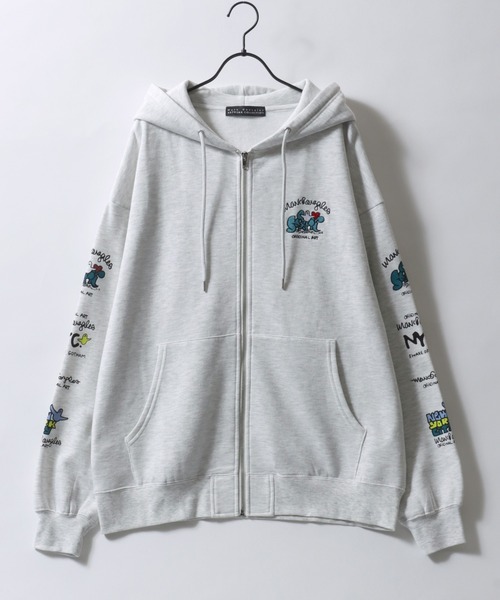 Mark Gonzales（マーク・ゴンザレス）の「MARK GONZALES ARTWORK COLLECTION/マークゴンザレス 別注 ワンポイント刺繍 バックプリント 袖プリント オーバーサイズ 裏起毛 フルジップパーカー フーディー レディース メンズ（パーカー・メンズ・アッシュグレー/ブラック/ホワイト/ホワイト系その他/ブラック系その他/グレー系その他・M/L/XL）」の22枚目の写真
