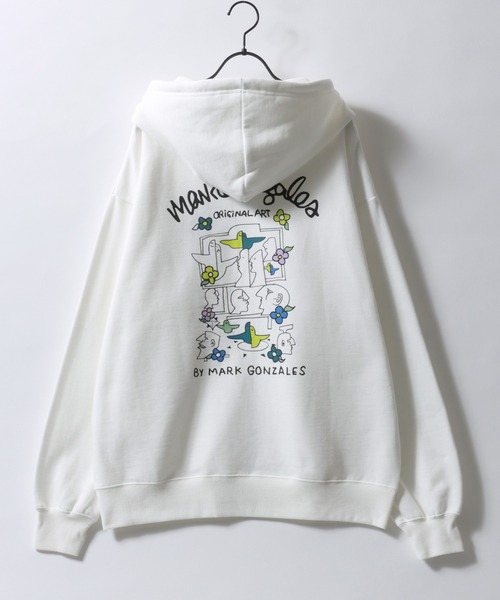 Mark Gonzales（マーク・ゴンザレス）の「MARK GONZALES ARTWORK COLLECTION/マークゴンザレス 別注 ワンポイント刺繍 バックプリント 袖プリント オーバーサイズ 裏起毛 フルジップパーカー フーディー レディース メンズ（パーカー・メンズ・アッシュグレー/ブラック/ホワイト/ホワイト系その他/ブラック系その他/グレー系その他・M/L/XL）」の8枚目の写真