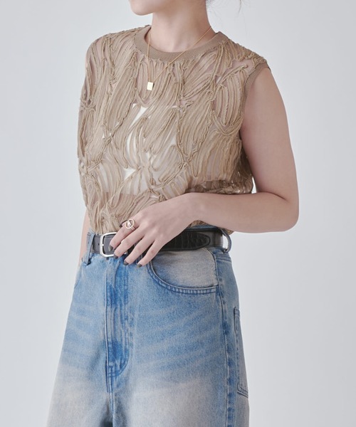 Lui's（ルイス）の「刺繍レースタンクトップ（Tシャツ/カットソー・レディース・ベージュ/ピンク/ブラック/アイボリー/ライトグレー・FREE）」の17枚目の写真