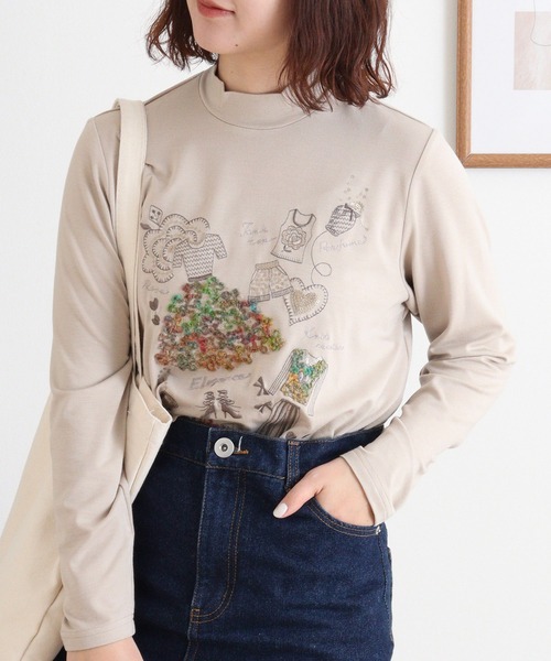 BRODIAEA(ブローディア)の「BRODIAEA ハイネックカットソー カラフル刺繍 スーパープレミアサーモ(Tシャツ/カットソー・レディース・ピンク/ブラック/オリーブ/チャコールグレー/ネイビー/ベージュ・40)」の4枚目の写真