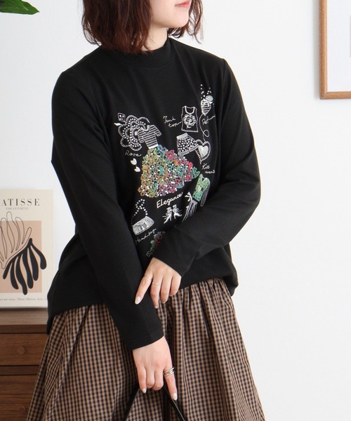 BRODIAEA(ブローディア)の「BRODIAEA ハイネックカットソー カラフル刺繍 スーパープレミアサーモ(Tシャツ/カットソー・レディース・ピンク/ブラック/オリーブ/チャコールグレー/ネイビー/ベージュ・40)」の8枚目の写真
