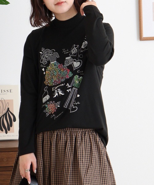 BRODIAEA(ブローディア)の「BRODIAEA ハイネックカットソー カラフル刺繍 スーパープレミアサーモ(Tシャツ/カットソー・レディース・ピンク/ブラック/オリーブ/チャコールグレー/ネイビー/ベージュ・40)」の9枚目の写真