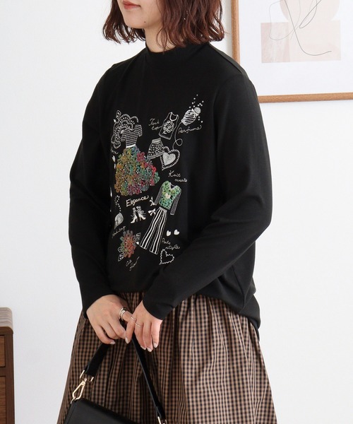 BRODIAEA(ブローディア)の「BRODIAEA ハイネックカットソー カラフル刺繍 スーパープレミアサーモ(Tシャツ/カットソー・レディース・ピンク/ブラック/オリーブ/チャコールグレー/ネイビー/ベージュ・40)」の10枚目の写真