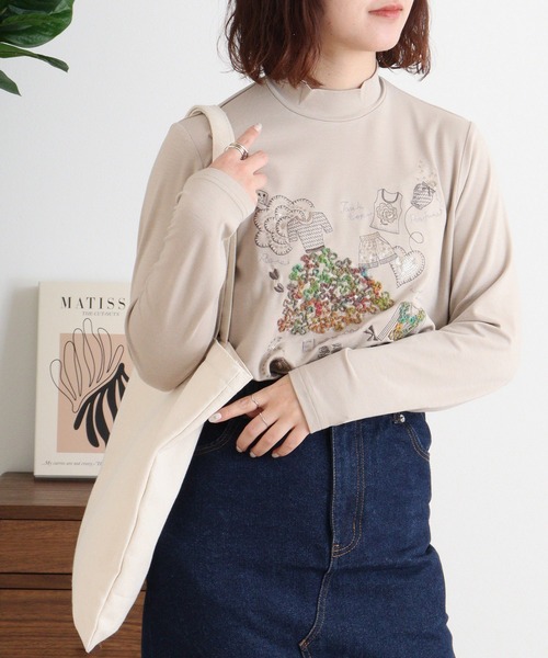 BRODIAEA(ブローディア)の「BRODIAEA ハイネックカットソー カラフル刺繍 スーパープレミアサーモ(Tシャツ/カットソー・レディース・ピンク/ブラック/オリーブ/チャコールグレー/ネイビー/ベージュ・40)」の16枚目の写真