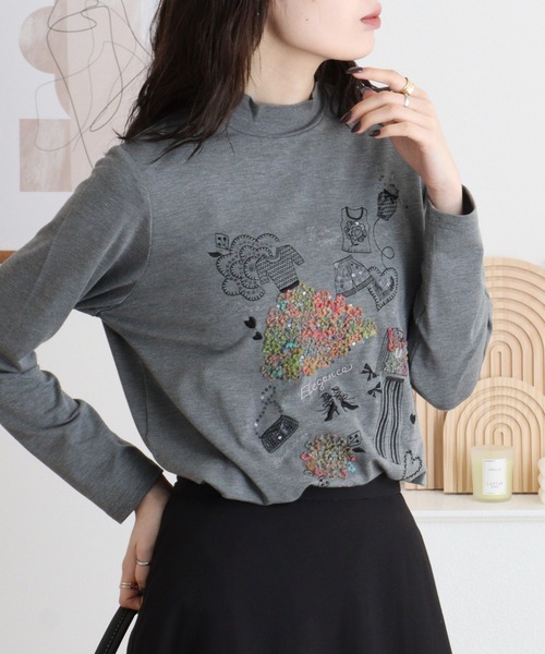 BRODIAEA(ブローディア)の「BRODIAEA ハイネックカットソー カラフル刺繍 スーパープレミアサーモ(Tシャツ/カットソー・レディース・ピンク/ブラック/オリーブ/チャコールグレー/ネイビー/ベージュ・40)」の14枚目の写真