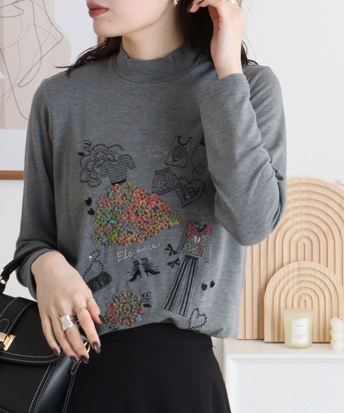 BRODIAEA(ブローディア)の「BRODIAEA ハイネックカットソー カラフル刺繍 スーパープレミアサーモ(Tシャツ/カットソー・レディース・ピンク/ブラック/オリーブ/チャコールグレー/ネイビー/ベージュ・40)」の12枚目の写真
