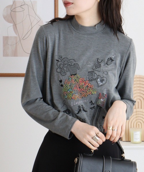 BRODIAEA(ブローディア)の「BRODIAEA ハイネックカットソー カラフル刺繍 スーパープレミアサーモ(Tシャツ/カットソー・レディース・ピンク/ブラック/オリーブ/チャコールグレー/ネイビー/ベージュ・40)」の13枚目の写真