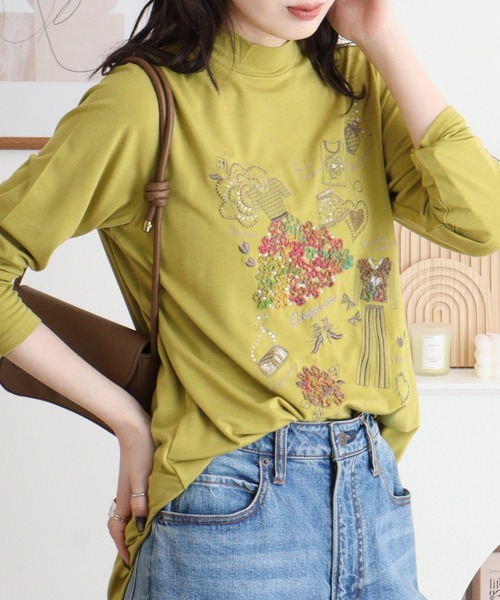 BRODIAEA(ブローディア)の「BRODIAEA ハイネックカットソー カラフル刺繍 スーパープレミアサーモ(Tシャツ/カットソー・レディース・ピンク/ブラック/オリーブ/チャコールグレー/ネイビー/ベージュ・40)」の22枚目の写真