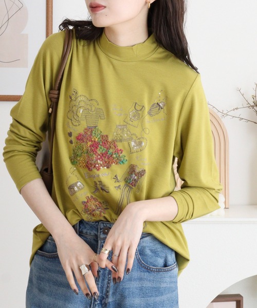 BRODIAEA(ブローディア)の「BRODIAEA ハイネックカットソー カラフル刺繍 スーパープレミアサーモ(Tシャツ/カットソー・レディース・ピンク/ブラック/オリーブ/チャコールグレー/ネイビー/ベージュ・40)」の20枚目の写真